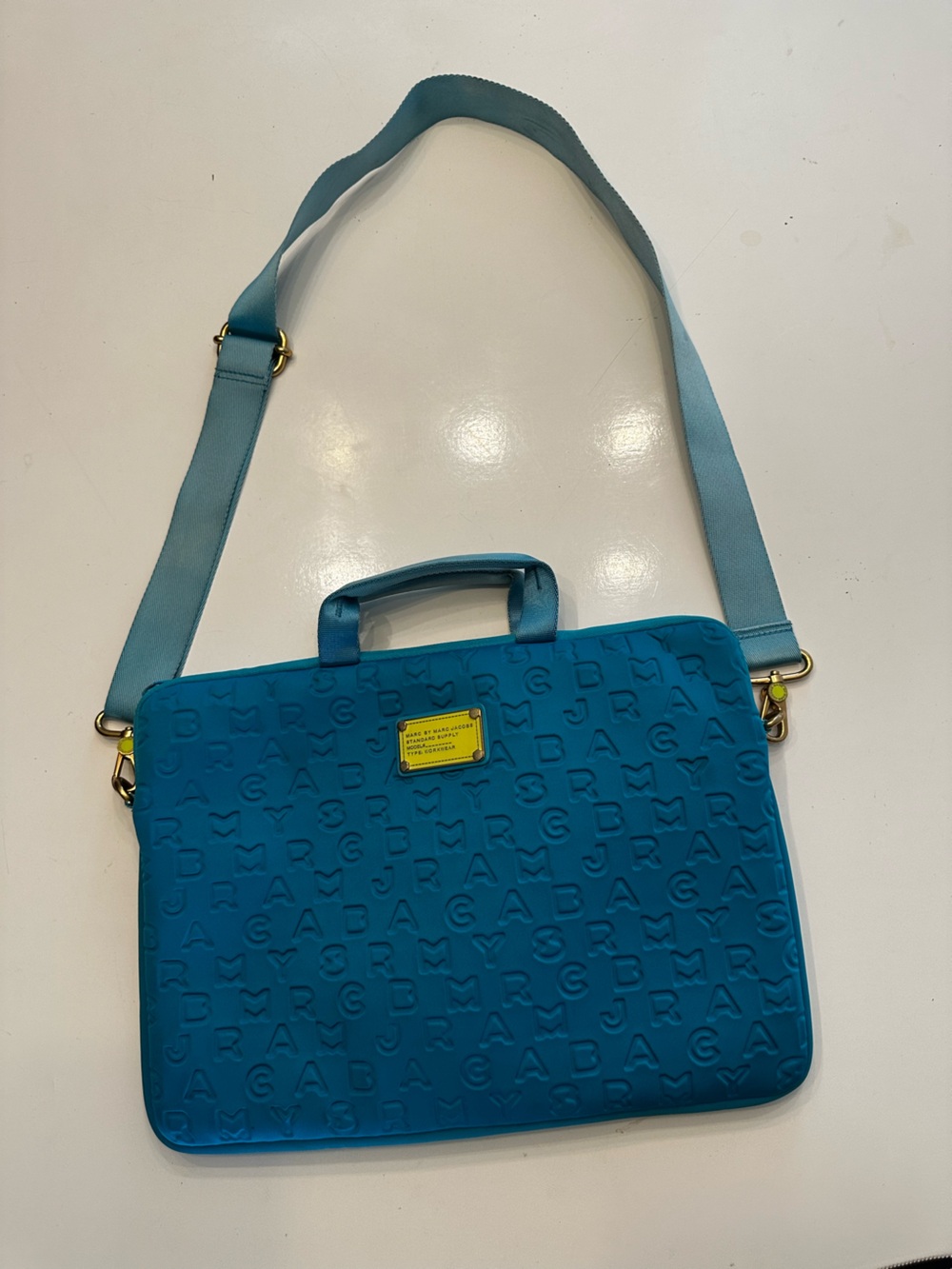 Marc Jacob’s Neoprene Bright Blue Logo Crossbody Bag Laptop Bag